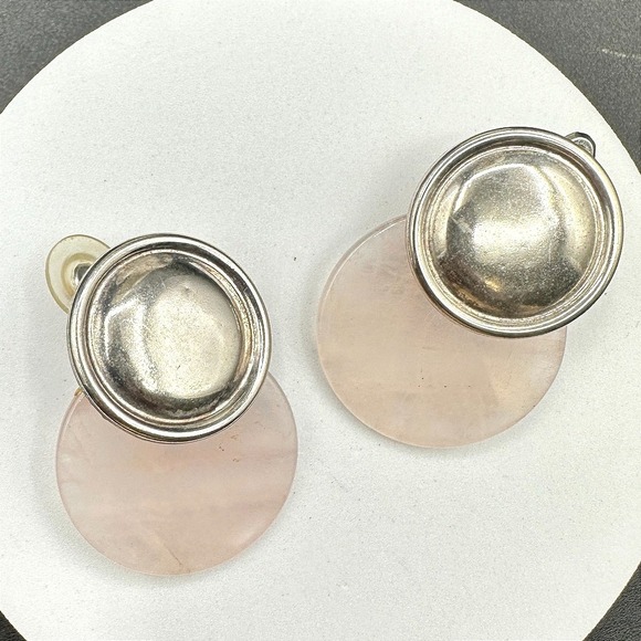 The Unbranded Brand Jewelry - Vintage Silver Tone Pink Lucite Disc Earrings Large Dangle Studs Retro Y2K‎ 90s
